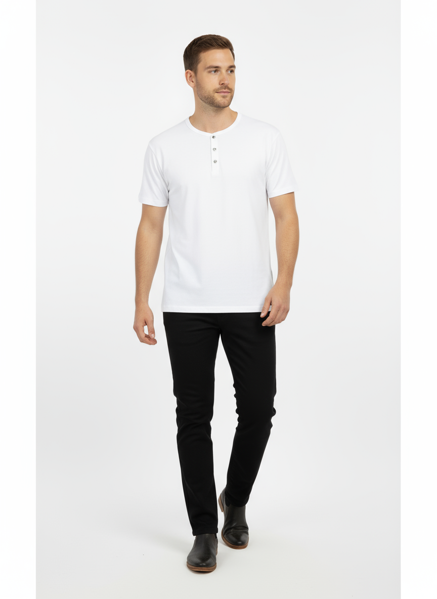 Men’s White Henley T-Shirt – Casual Summer Wear | Soft Cotton Button Neck Tee (Copy) (Copy)