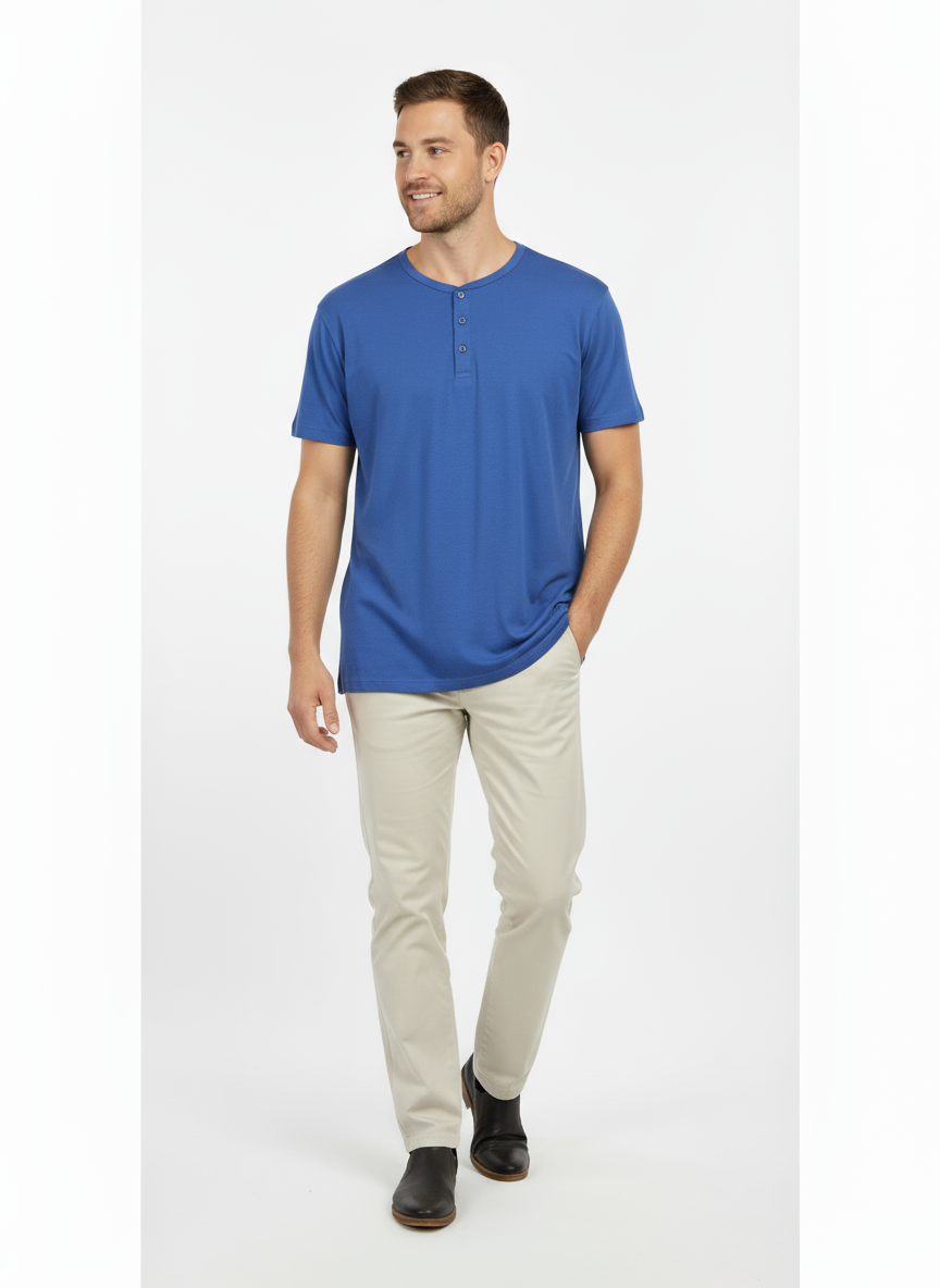 Men’s Royal Blue Henley T-Shirt – Casual Summer Wear | Soft Cotton Button Neck Tee (Copy)