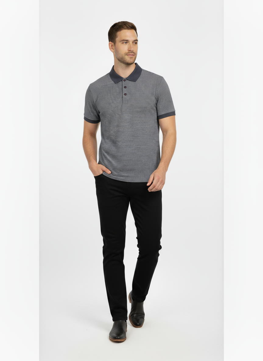 Men’s Ant White Striped Polo Shirt – Cotton Blend Summer Wear | Classic Casual T-Shirt