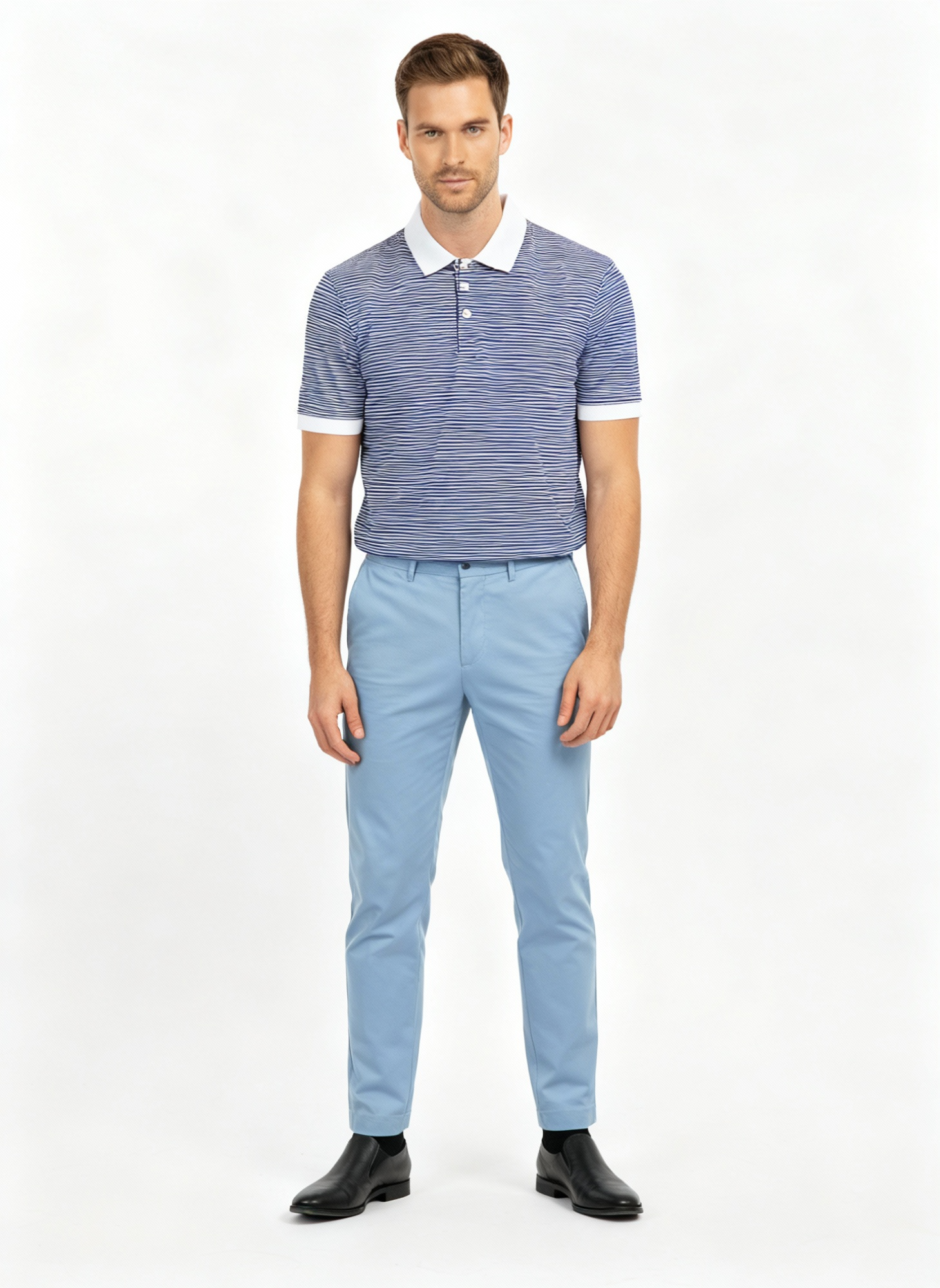 Men’s Blue & White Striped Polo Shirt – Cotton Blend Summer Wear | Smart Casual T-Shirt