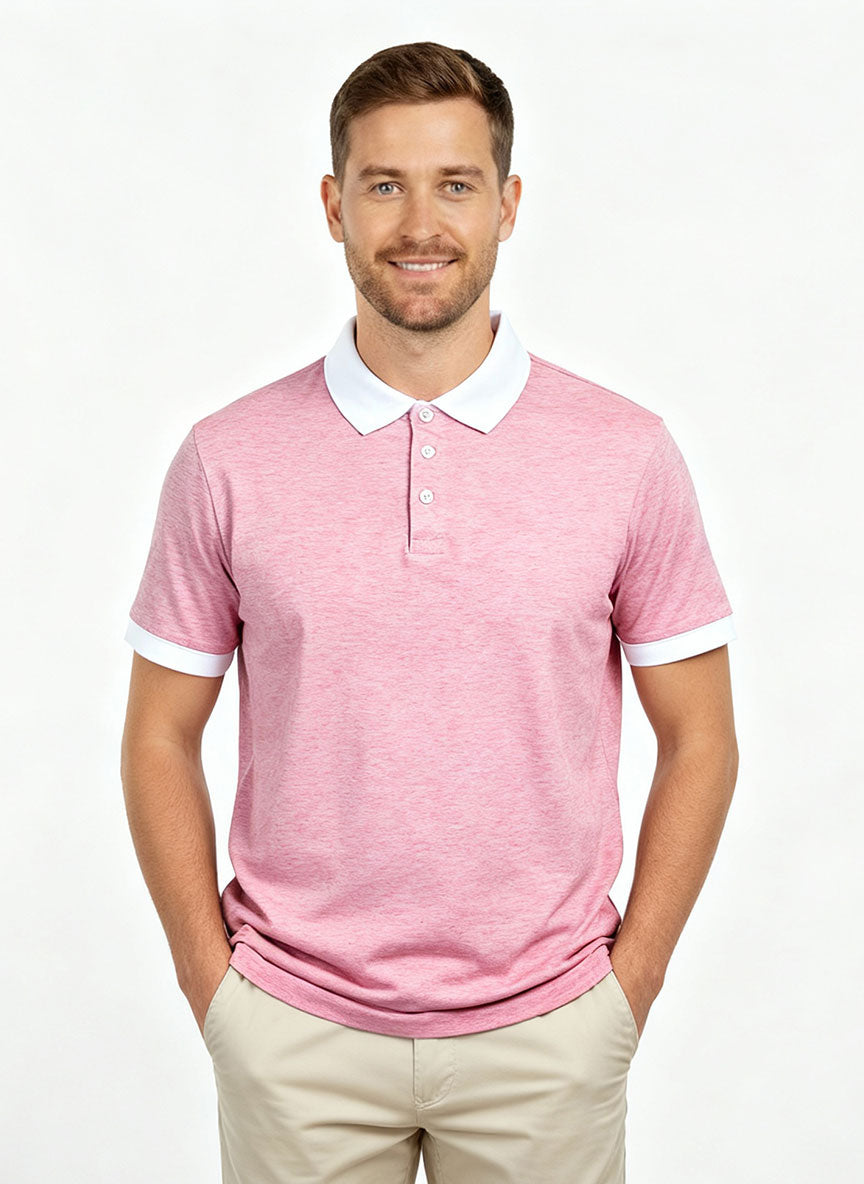 Men’s Pink Polo Shirt – Soft Cotton Blend Summer Wear | White Collar Casual Polo
