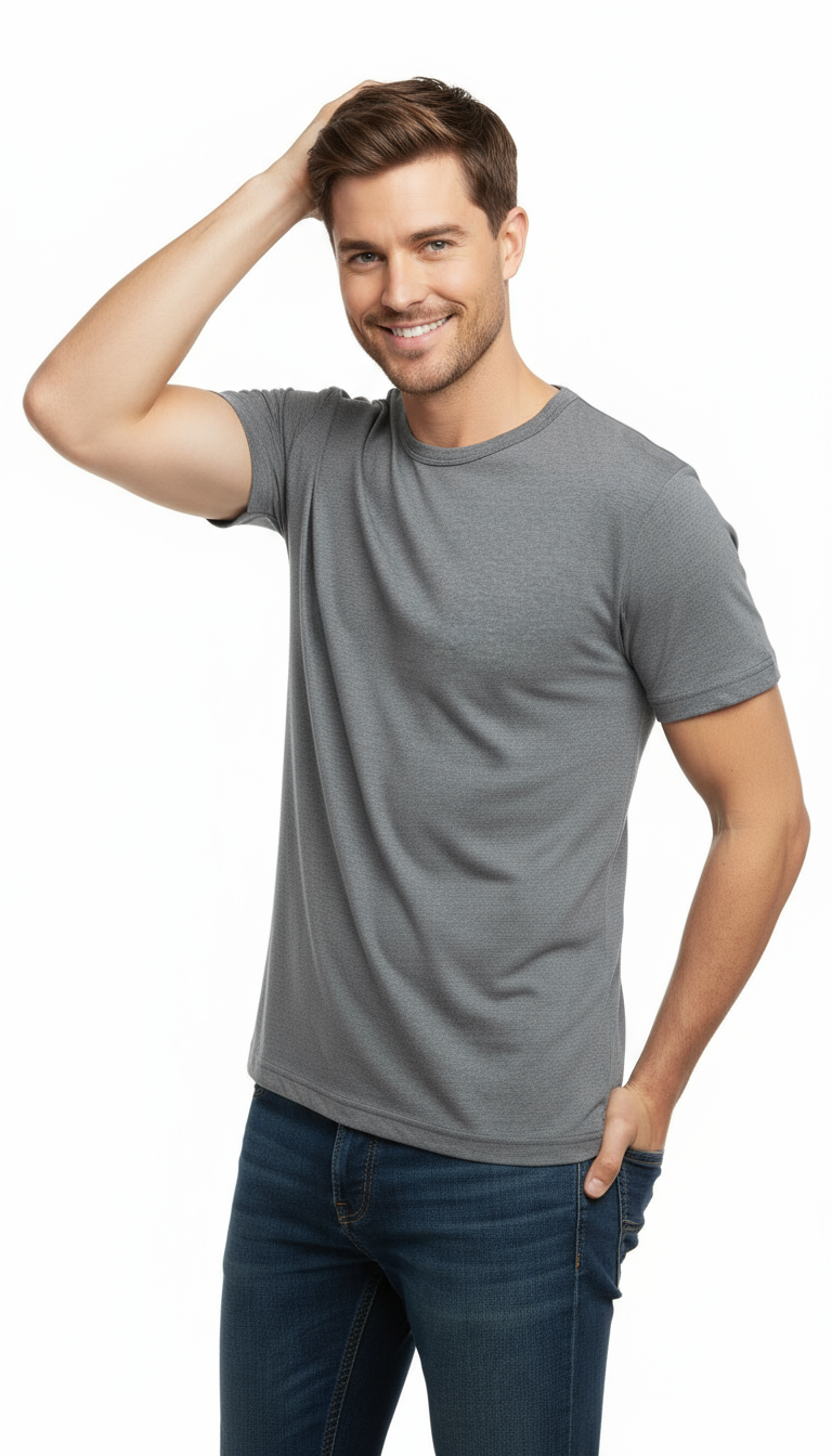 Men’s Grey Crew Neck T-Shirt – Soft Cotton Blend | Casual Summer Wear for Men