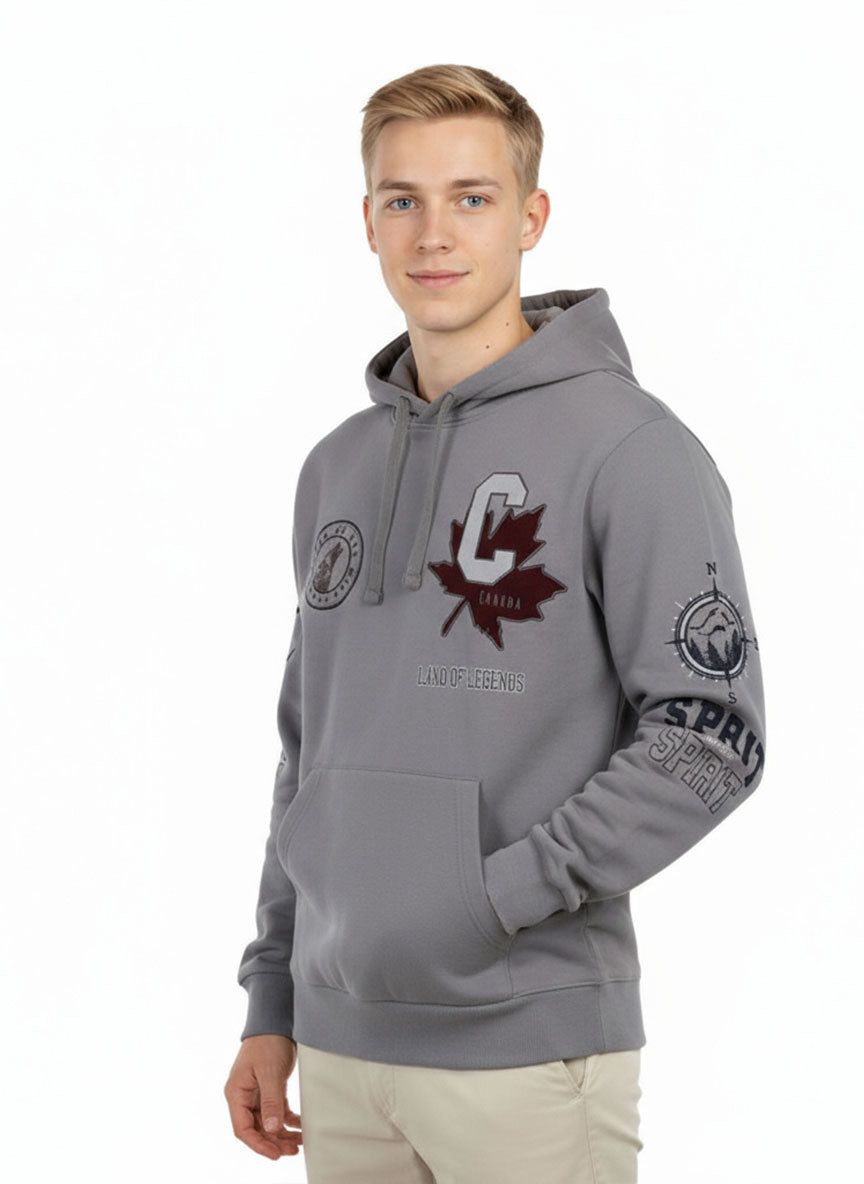 Men’s Grey Canada Printed Hoodie – Warm Winter Fleece Sweatshirt | Land of Legends Edition