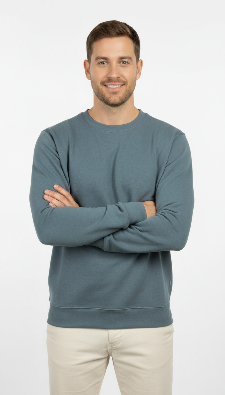 Unisex Blue Crew Neck Sweatshirt – Soft Fleece Winter Wear | Casual Warm Pullover