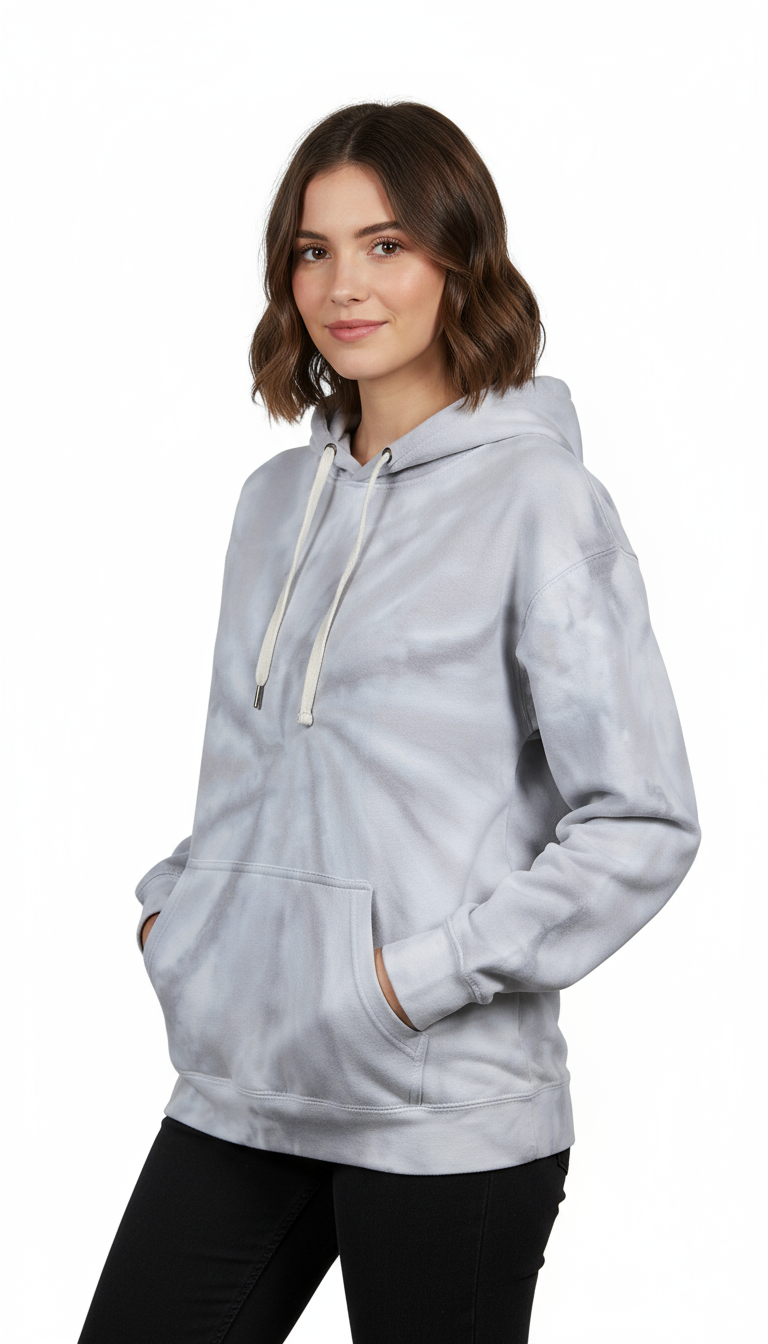 Ladies Grey Tie-Dye Hoodie – Stylish Winter Sweatshirt for Women | Soft & Cozy Casual Wear