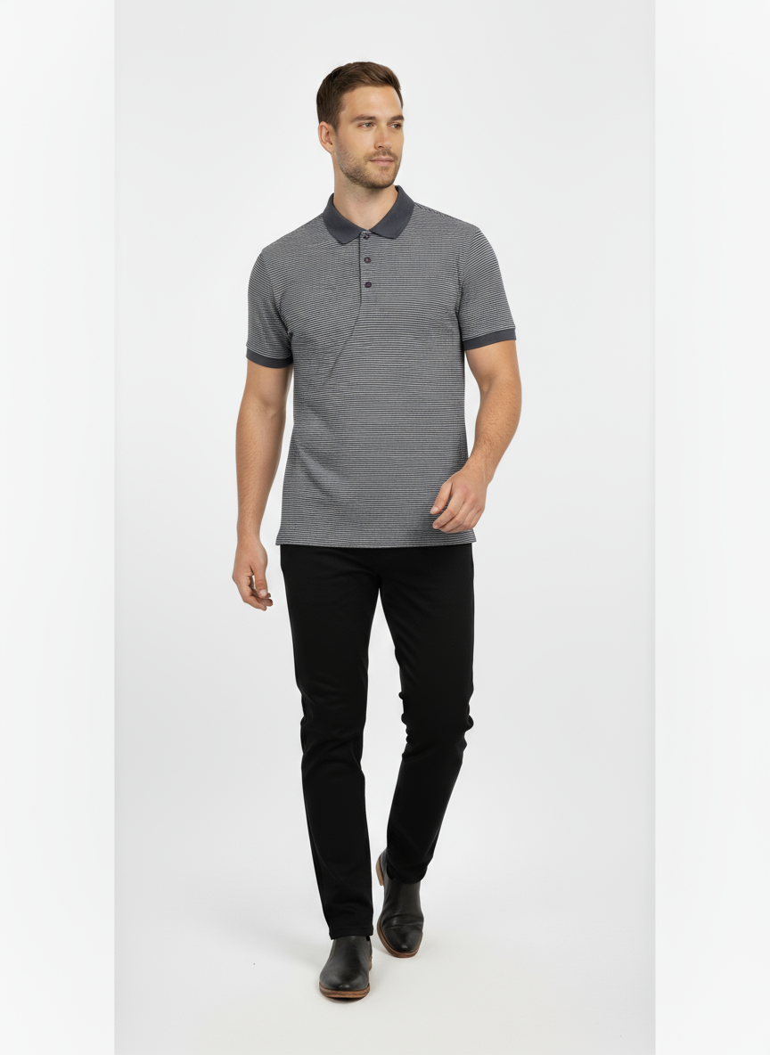 Men’s Ant White Striped Polo Shirt – Cotton Blend Summer Wear | Classic Casual T-Shirt