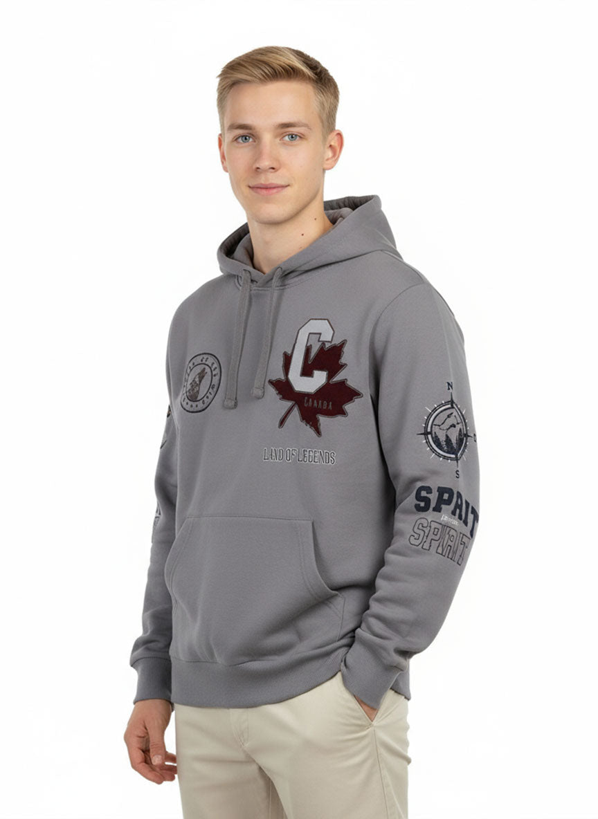 Men’s Grey Canada Printed Hoodie – Warm Winter Fleece Sweatshirt | Land of Legends Edition