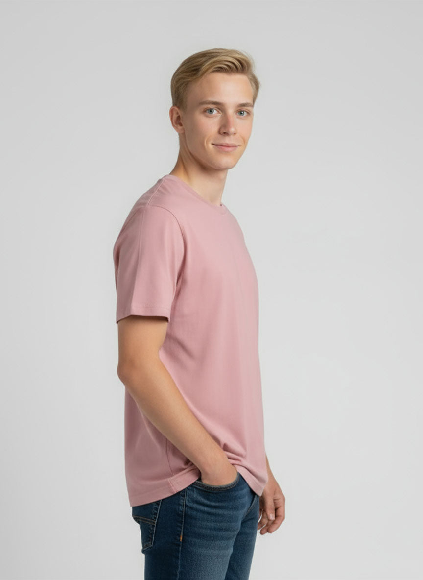 Men’s Light Pink Crew Neck T-Shirt – Soft Cotton Blend | Casual Summer Wear for Men (Copy)