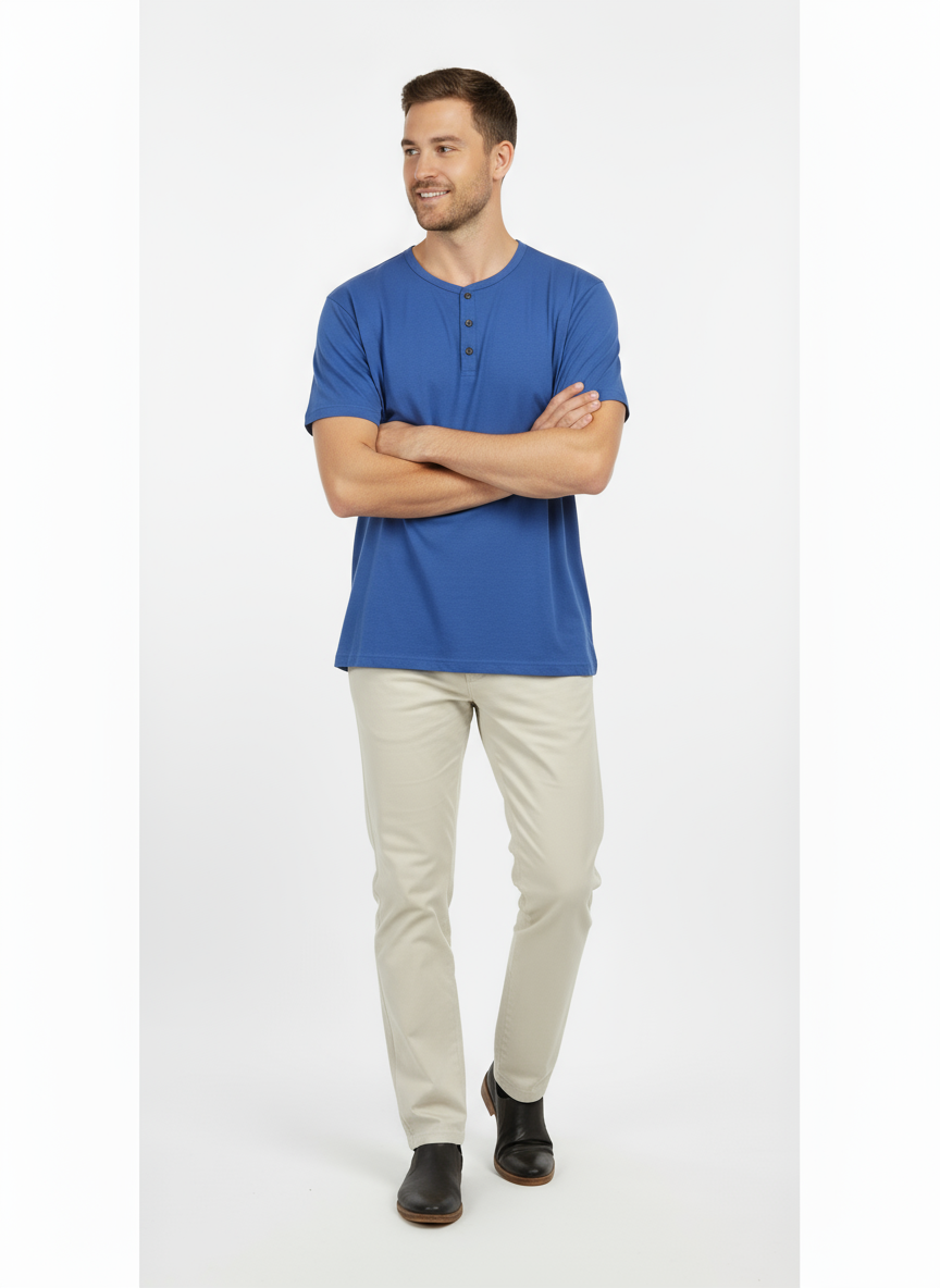 Men’s Royal Blue Henley T-Shirt – Casual Summer Wear | Soft Cotton Button Neck Tee (Copy)