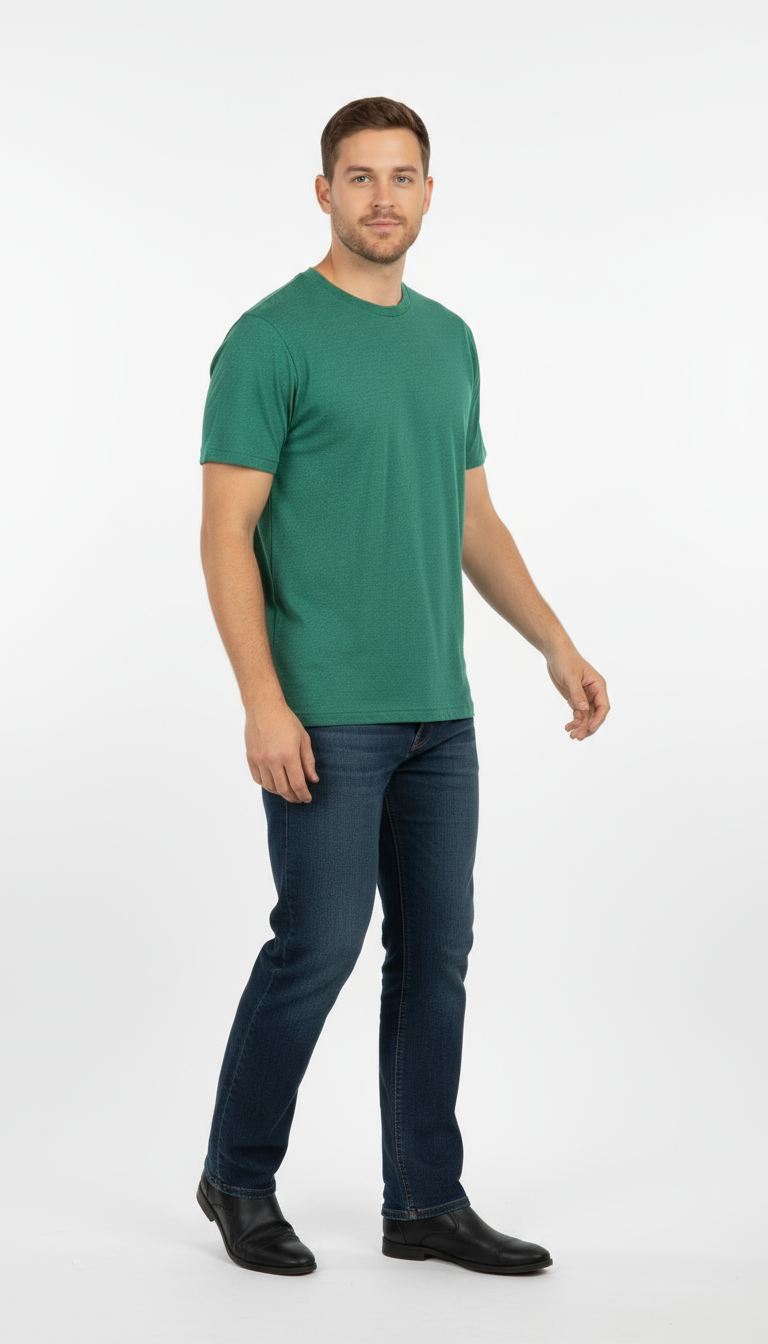 Men’s Green Crew Neck T-Shirt – Soft Cotton Blend | Casual Summer Wear for Men