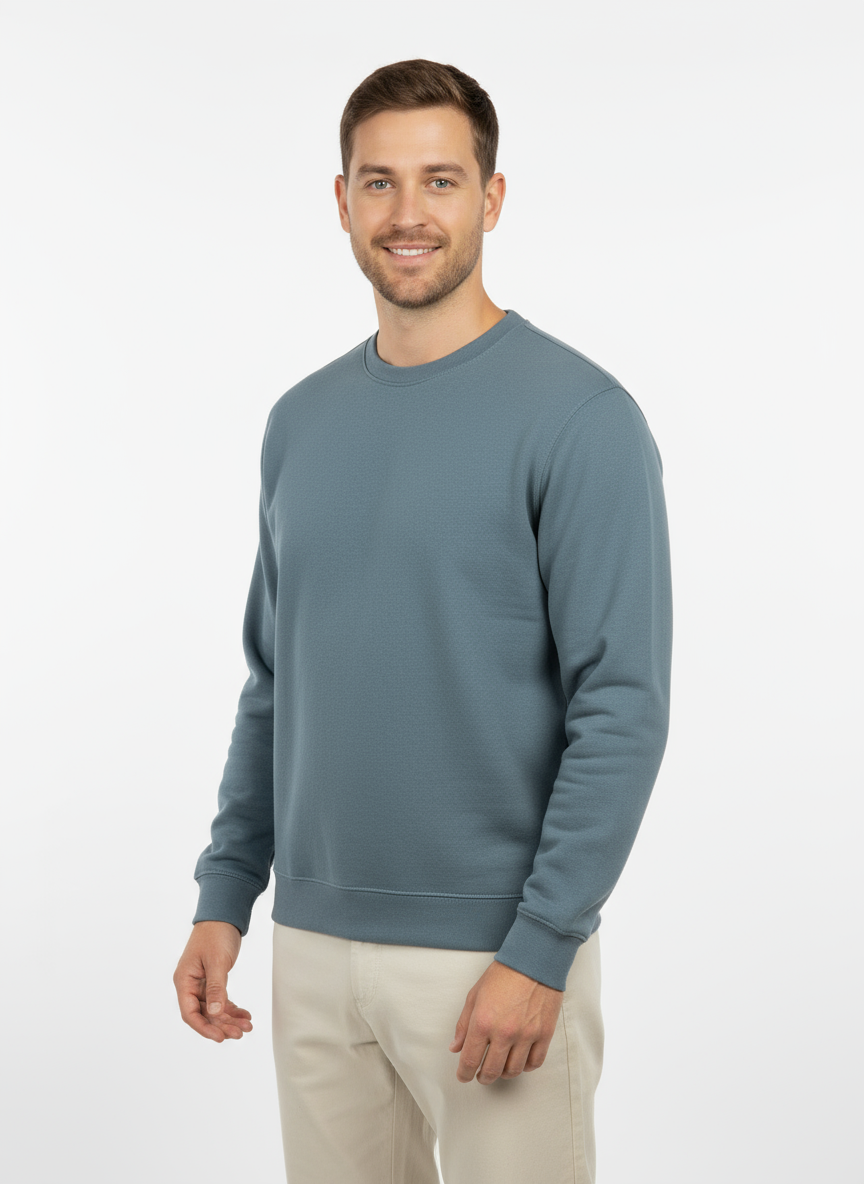 Unisex Blue Crew Neck Sweatshirt – Soft Fleece Winter Wear | Casual Warm Pullover