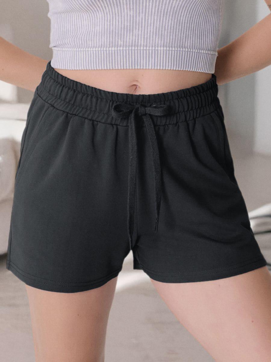 Ladies Black Shorts – CVC French Terry Fabric | Soft, Comfy & Adjustable Waist